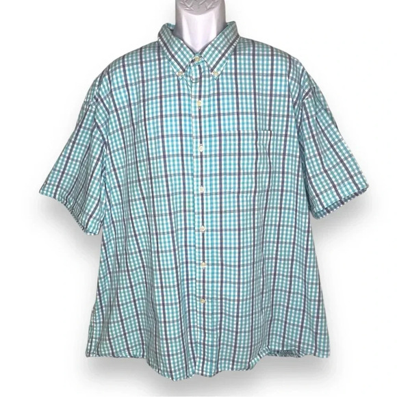 IZOD Men’s Plaid Short Sleeve Button-Down Shirt - Size 3XL - 100% Cotton Top - Picture 1 of 6